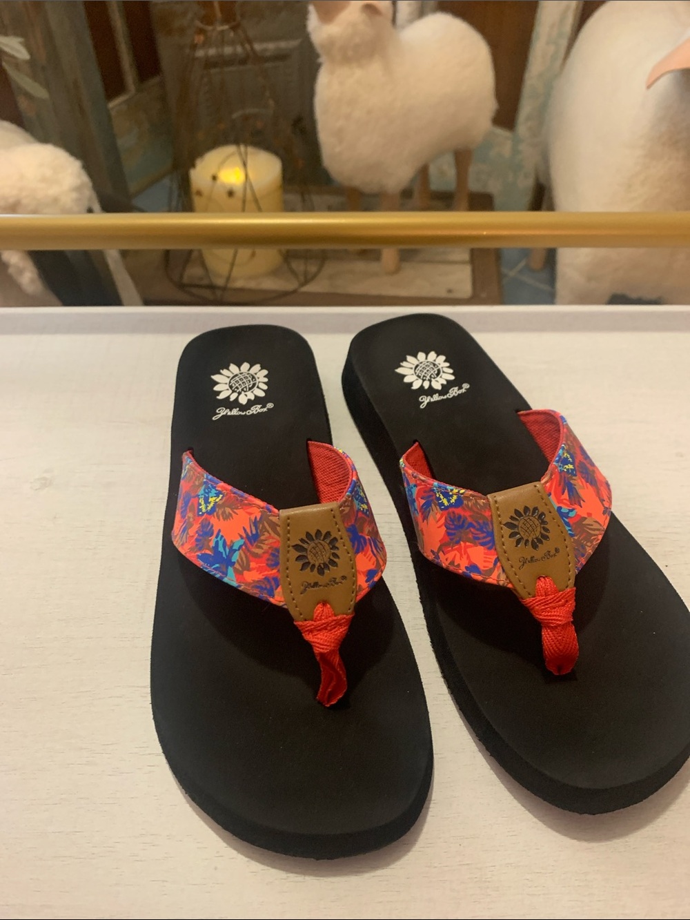 Yellow Box Red Tropical-Print Women's Sandals